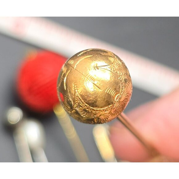 Vintage Hat Pins & Stick Pins Collection With Gold-Tone Cinnabar Etc HS210 - Picture 6 of 7